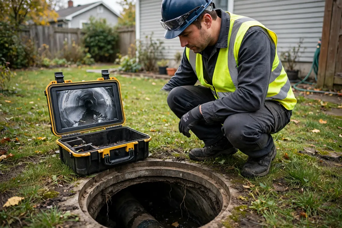 Sewer camera inspection equipment being used to check an underground pipe in Youngstown, Ohio