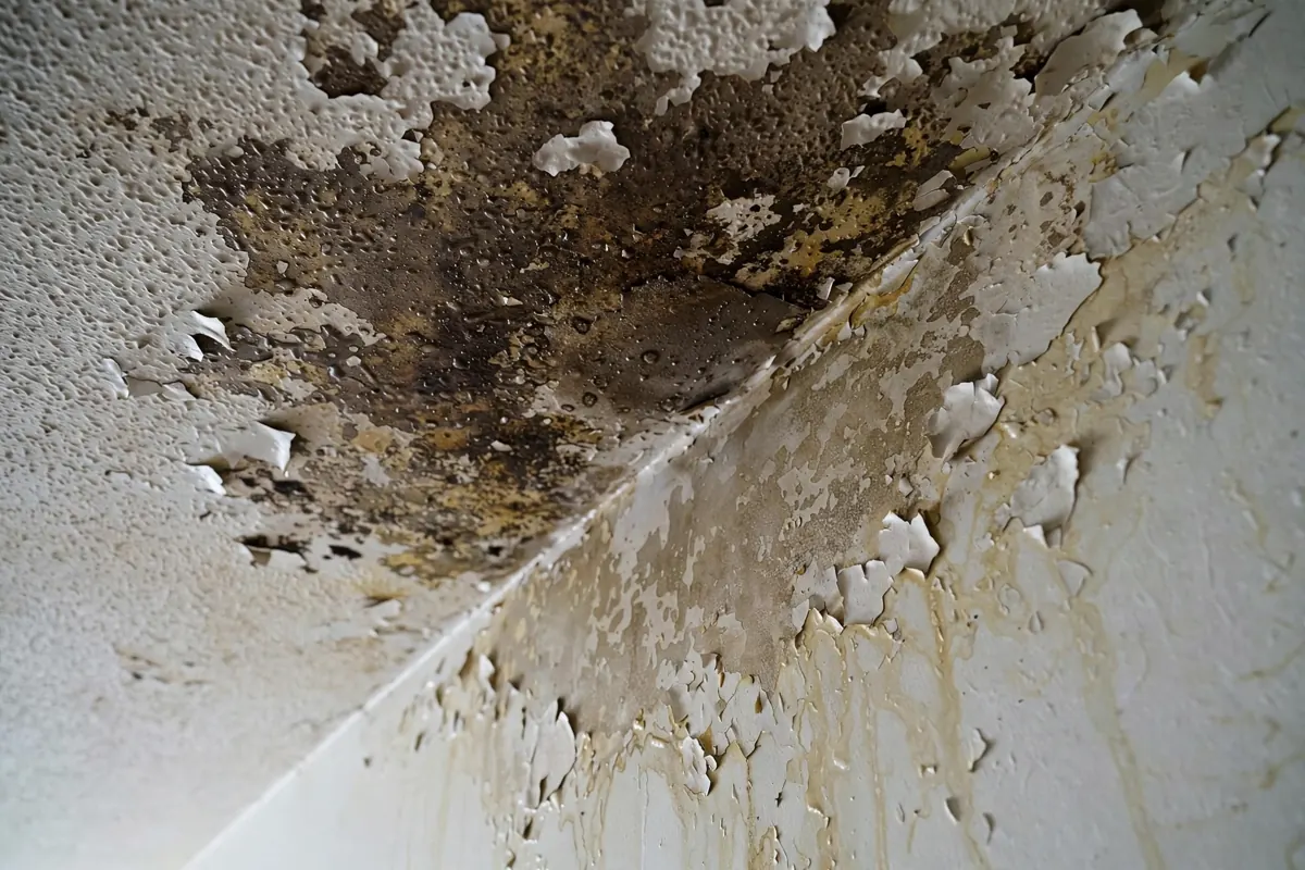 Water stain and damp damage on a ceiling caused by a hidden water leak in Youngstown, Ohio